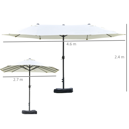  Umbrela Dubla cu 12 Spite, Baza in Cruce si Manivela, din Otel si Poliester, 455x265x238 cm, Bej [2]