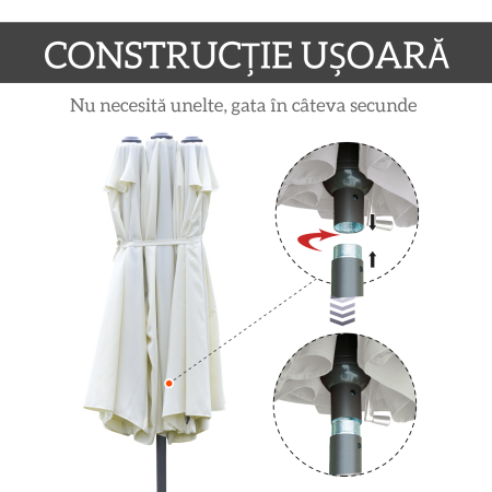  Umbrela Dubla cu 12 Spite, Baza in Cruce si Manivela, din Otel si Poliester, 455x265x238 cm, Bej [4]