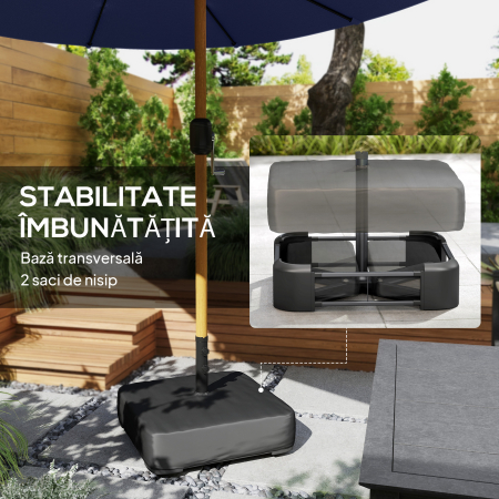  Umbrela Dubla cu 12 Spite, Manivela, Baza incrucisata si Saci de Nisip, 4,7x2,8 m, Albastru inchis [6]