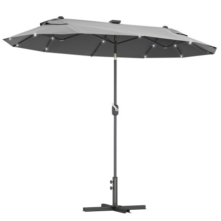 Prelate, pavilioane, umbrele terasa -  Umbrela dubla cu baza in forma de cruce si lumini solare, 295x150x219cm, gri