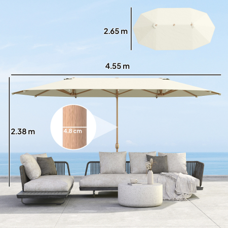  Umbrela Dubla cu Deschidere cu Manivela, din Otel si Poliester, 455x265x238 cm, Bej [2]