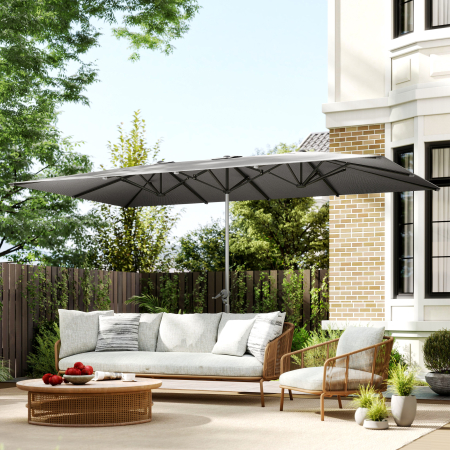  Umbrela Dubla de Gradina 4.5x2.6 m, Deschidere cu Manivela si 12 Spite, Gri [1]