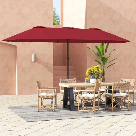  Umbrela Dubla de Gradina cu 12 Spite, Orificii de Ventilatie si Manivela, 400x220x234 cm, Rosu Vin [8]