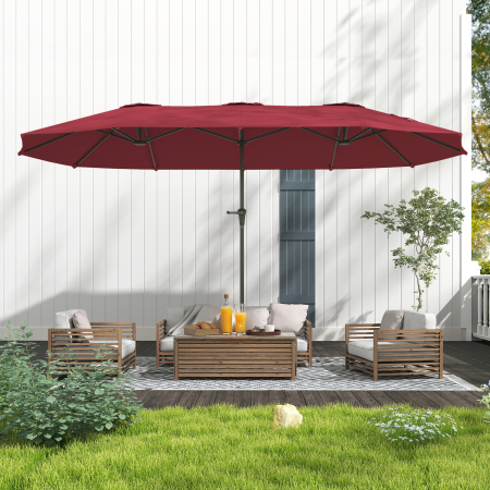  Umbrela Dubla de Gradina cu 12 Spite, Orificii de Ventilatie si Manivela, 400x220x234 cm, Rosu Vin [6]