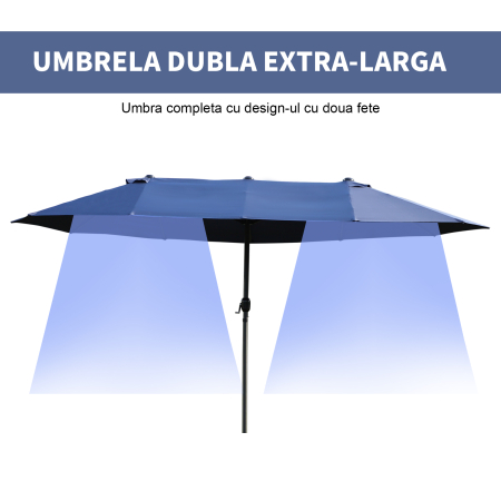  Umbrela Dubla de Gradina cu Deschidere cu manivela, Otel si Poliester, 460x270x240cm, albastra [4]