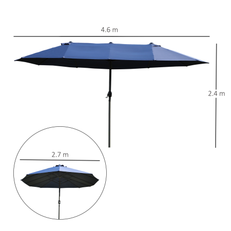  Umbrela Dubla de Gradina cu Deschidere cu manivela, Otel si Poliester, 460x270x240cm, albastra [2]