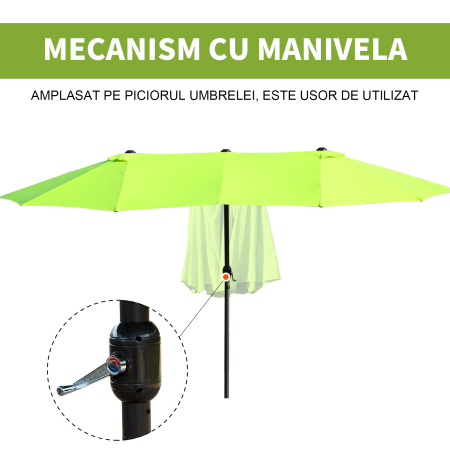  Umbrela Dubla de Gradina cu Deschidere cu manivela, Otel si Poliester, 460x270x240cm, verde [4]