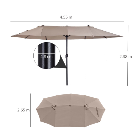 Umbrela dubla de soare, 460x270x240cm, Cafea  [2]