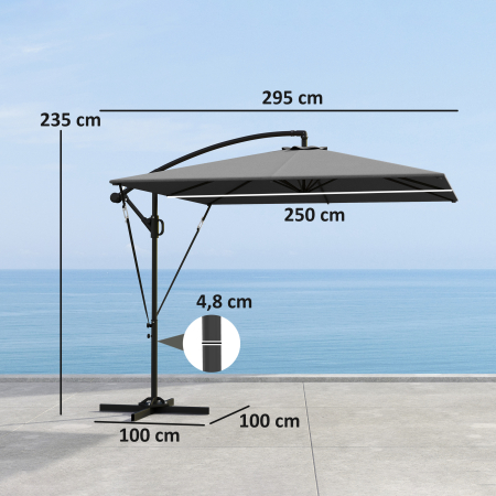  Umbrela Excentrica cu Husa, Corzi Antivant, Baza in Cruce si Manivela, 295x250x235 cm, Gri [2]