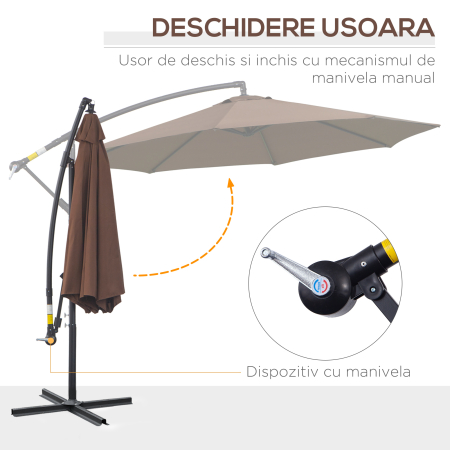  Umbrela Exterioara cu Manivela, din Otel si Poliester Rezistent la UV, Ø295x245 cm, Cafea [3]
