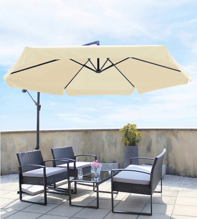 Umbrela gradina tip banana cu mecanism inclinare, impermeabila, diametru 300 cm, husa inclusa, bej [6]