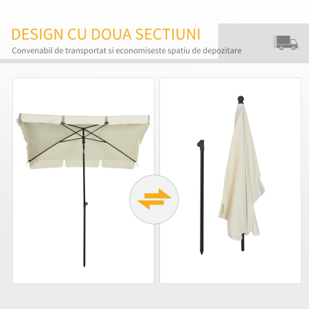  Umbrela Parasolara dreptunghiulara 200 × 125 × 235cm Crem [4]