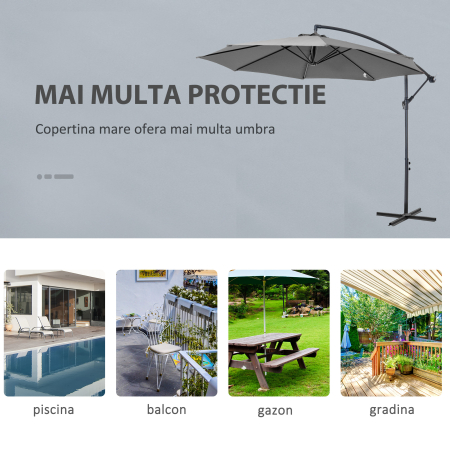  Umbrela pentru Exterior Structura din Otel si Poliester Impermeabil Anti-UV Φ300x250cm Gri [5]