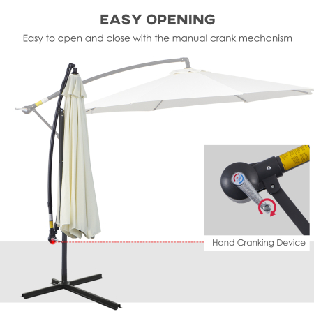 Umbrela pentru Gradina Brat cu Manivela, Φ3x2.5m, Alba [3]
