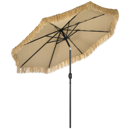 Prelate, pavilioane, umbrele terasa -  Umbrela pentru gradina cu paie, umbrela rotunda stil Hawai cu manivela, Ø265x250cm, kaki