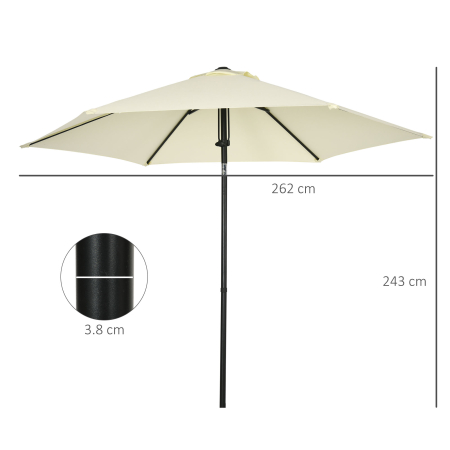  Umbrela pentru gradina din poliester si metal cu 6 bare, cu acoperis inclinabil la 45°, Ø262x243 cm, bej si negru [2]