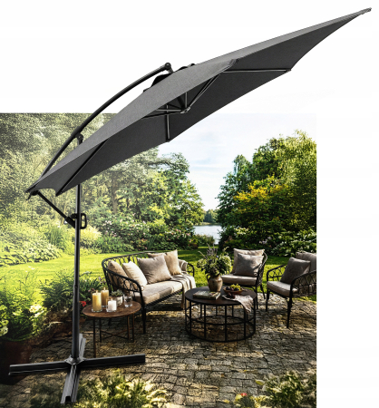 Umbrela pentru gradina XL cu rotatie 360 si ventilatie, diametru 300 cm, gri [7]