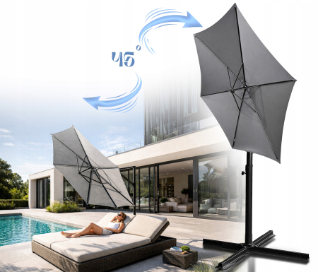 Umbrela pentru gradina XL cu rotatie 360 si ventilatie, diametru 300 cm, gri [10]
