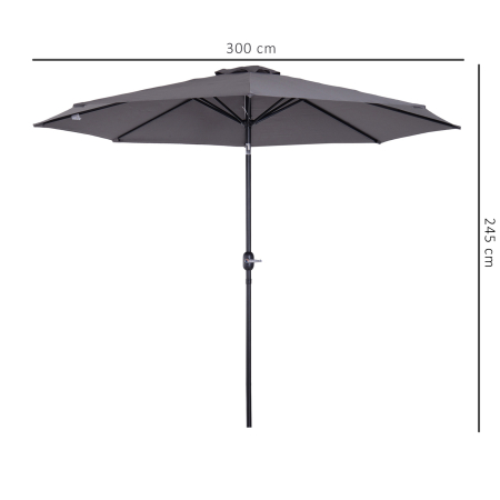  Umbrela Rotunda de 300x250cm cu Manivela si Functie de inclinare, Umbrela de Gradina, Terasa, Exterior, Metal si Poliester Gri inchis [2]