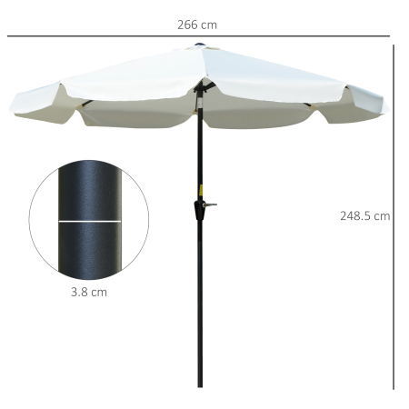  Umbrela Rotunda inclinabila, cu Manivela, din Aluminiu, Metal si Poliester, Ø266x248,5 cm, Alb Crem [2]