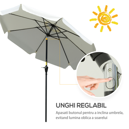  Umbrela Rotunda inclinabila, cu Manivela, din Aluminiu, Metal si Poliester, Ø266x248,5 cm, Alb Crem [3]