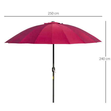  Umbrela Rotunda Pliabila cu 18 Spite si Manivela, din Metal si Poliester, Ø250x240 cm, Rosu Vin [2]