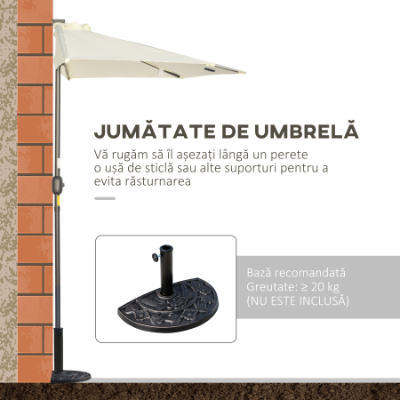  Umbrela Semicirculara cu 20 Lumini LED, Panou Solar, Manivela si Tija in 2 Sectiuni, 265x135x240 cm, Bej [3]