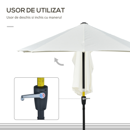  Umbrela Semicirculara cu Manivela si Material Anti-UV, 200x190x240 cm, Crem [4]