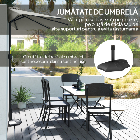  Umbrela Semicirculara de Perete pentru Gradina cu Deschidere cu Manivela din Poliester, Gri 269x138x236cm [4]