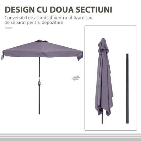  Umbrela semicirculara pentru gradina cu manivela, 230x130x249cm, Gri [3]