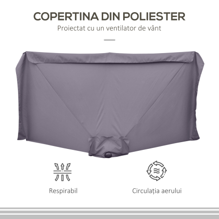  Umbrela semicirculara pentru gradina cu manivela, 230x130x249cm, Gri [6]