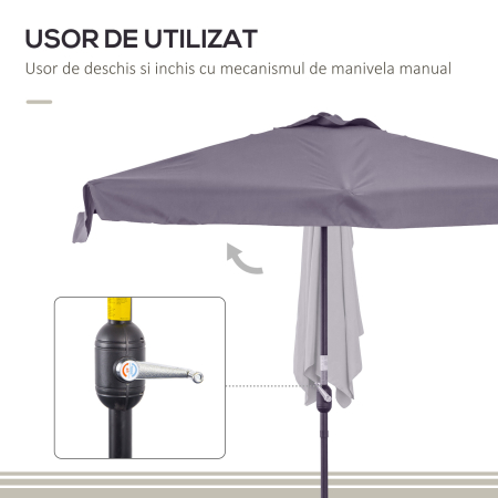  Umbrela semicirculara pentru gradina cu manivela, 230x130x249cm, Gri [4]