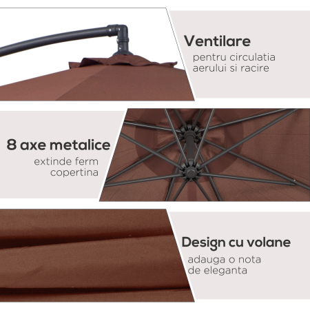  Umbrela Soare Descentrata de Gradina cu Colt Inclinabil din Metal si Poliester, Cafea, Φ3×2.6m [5]