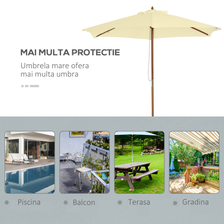  Umbrela Soare pentru Extern cu Suport din Lemn pentru Extern şi pentru Gradina 2.5X2.3m Crem [5]