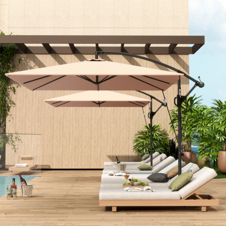  Umbrela Suspendata 2.5x2.5 m cu Acoperire, Corzi Antivant, Baza in Cruce si Manivela, Umbrela de Gradina Inclinabila si Rotativa 360° din Metal si Poliester 180 g/m², UV50+, Gri [1]