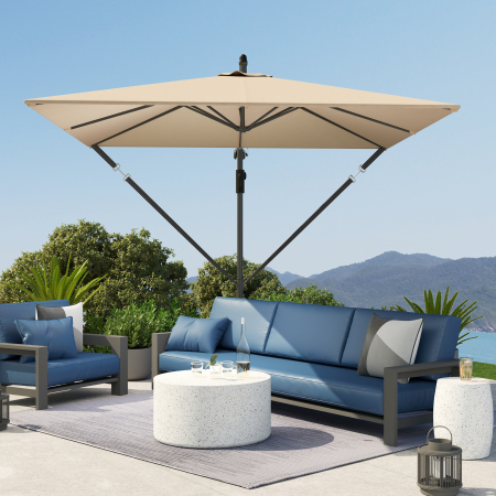  Umbrela Suspendata 2.5x2.5 m cu Acoperire, Corzi Antivant, Baza in Cruce si Manivela, Umbrela de Gradina Inclinabila si Rotativa 360° din Metal si Poliester 180 g/m², UV50+, Gri [7]
