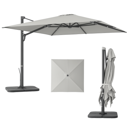 Gradina & balcon -  Umbrela Suspendata 3.6x3 m Rotativa si Inclinabila Gri Deschis