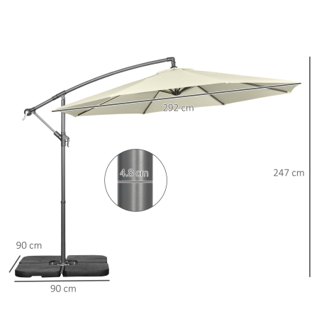  Umbrela Suspendata cu Baza in Cruce, Greutaţi, Manivela si Protecţie UV, Ø3x2.5 m, Bej [2]
