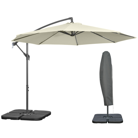Gradina & balcon -  Umbrela Suspendata cu Baza in Cruce, Greutaţi, Manivela si Protecţie UV, Ø3x2.5 m, Bej