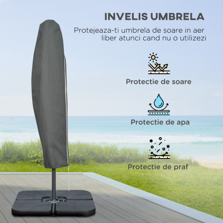  Umbrela Suspendata cu Baza in Cruce, Greutaţi, Manivela si Protecţie UV, Ø3x2.5 m, Bej [6]