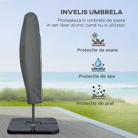  Umbrela Suspendata cu Baza in Cruce, Greutaţi, Manivela si Protecţie UV, Ø3x2.5 m, Cafeniu [6]