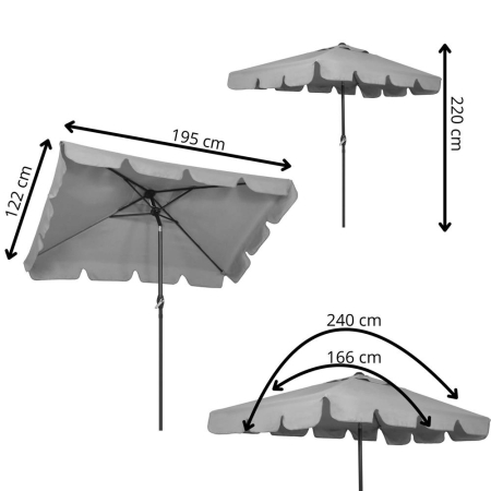 Umbrela terasa sau gradina reglabila, inclinare 2 directii, protectie UV UPF 50+, 195x122 cm, gri deschis [22]