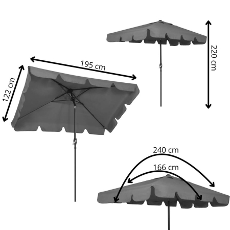 Umbrela terasa sau gradina reglabila, inclinare 2 directii, protectie UV UPF 50+, 195x122 cm, gri inchis [22]