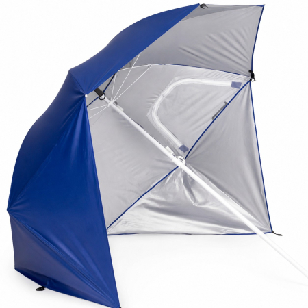 Gradina & balcon - Umbrela tip cort de plaja XXL, cu 2 pereti laterali, inaltime reglabila 125-200 cm, albastru