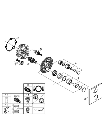 Unitate comanda cada Grohe 24080000, 1 bar, 158 mm, 10 mm, 2 iesiri, 1 functii palarie dus, 1/2 dimensiune racord, Crom [5]