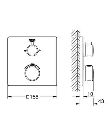 Unitate comanda cada Grohe 24080000, 1 bar, 158 mm, 10 mm, 2 iesiri, 1 functii palarie dus, 1/2 dimensiune racord, Crom [4]