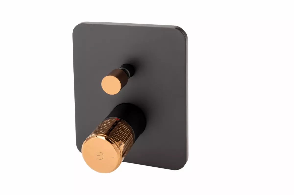Baterii sanitare - Unitate comanda FDesign Ardesia FD1-ARD-7P-25, 1/2'', incastra, 2 iesiri, diverter, include mixer incastrat, mat, negru / cupru