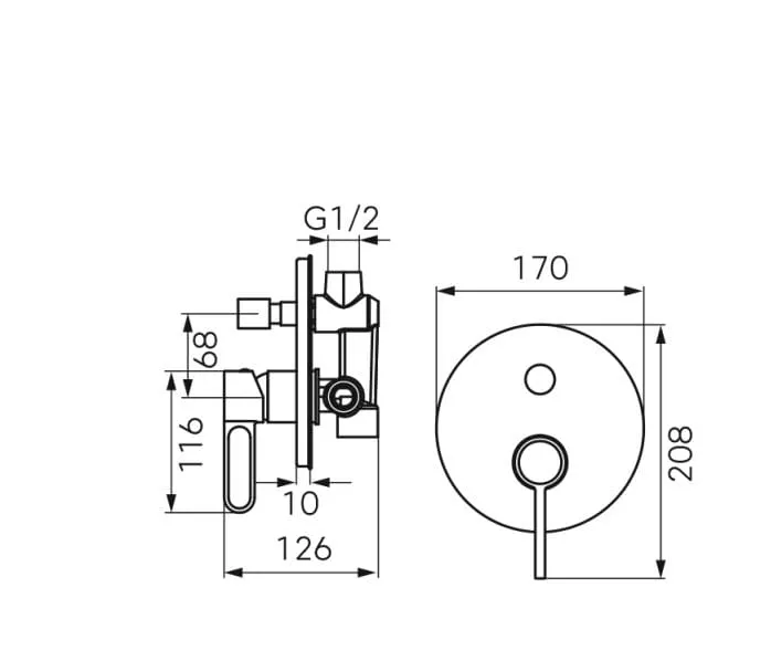 Unitate comanda FDesign Zaffiro FD1-ZFR-7P-33, 1/2'', aparenta, 2 iesiri 1/2'', diverter, valva inclusa, mat, alb [1]