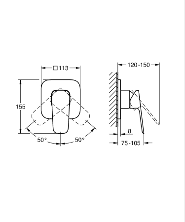 Unitate comanda Grohe 1018300000, 1 bar, 113 mm, 8 mm, 1 iesiri, 1 functii palarie dus, 1/2 dimensiune racord, Crom [4]