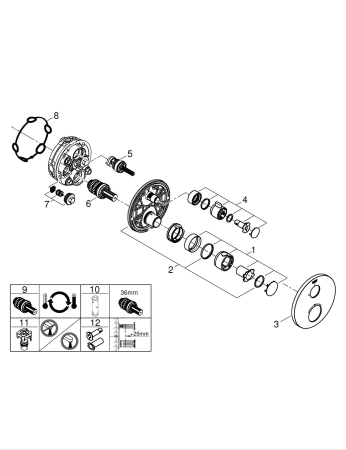 Unitate comanda Grohe 1022122430, 1 bar, 158 mm, 10 mm, 1 iesiri, 1 functii palarie dus, 1/2 dimensiune racord, Negru [5]